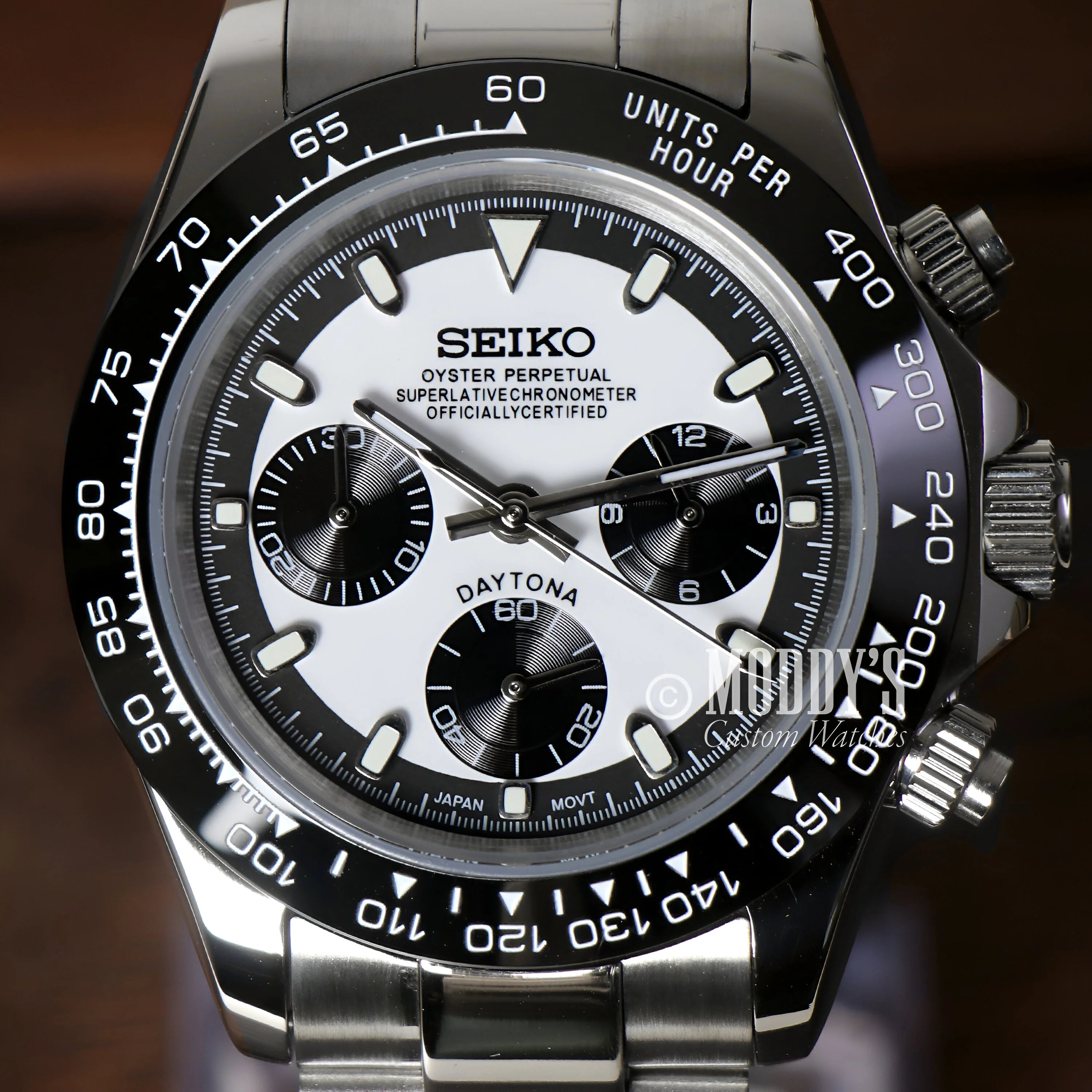 Seitona Black - White Seiko Vk63 Hybrid Chronograph With 904l Stainless Steel