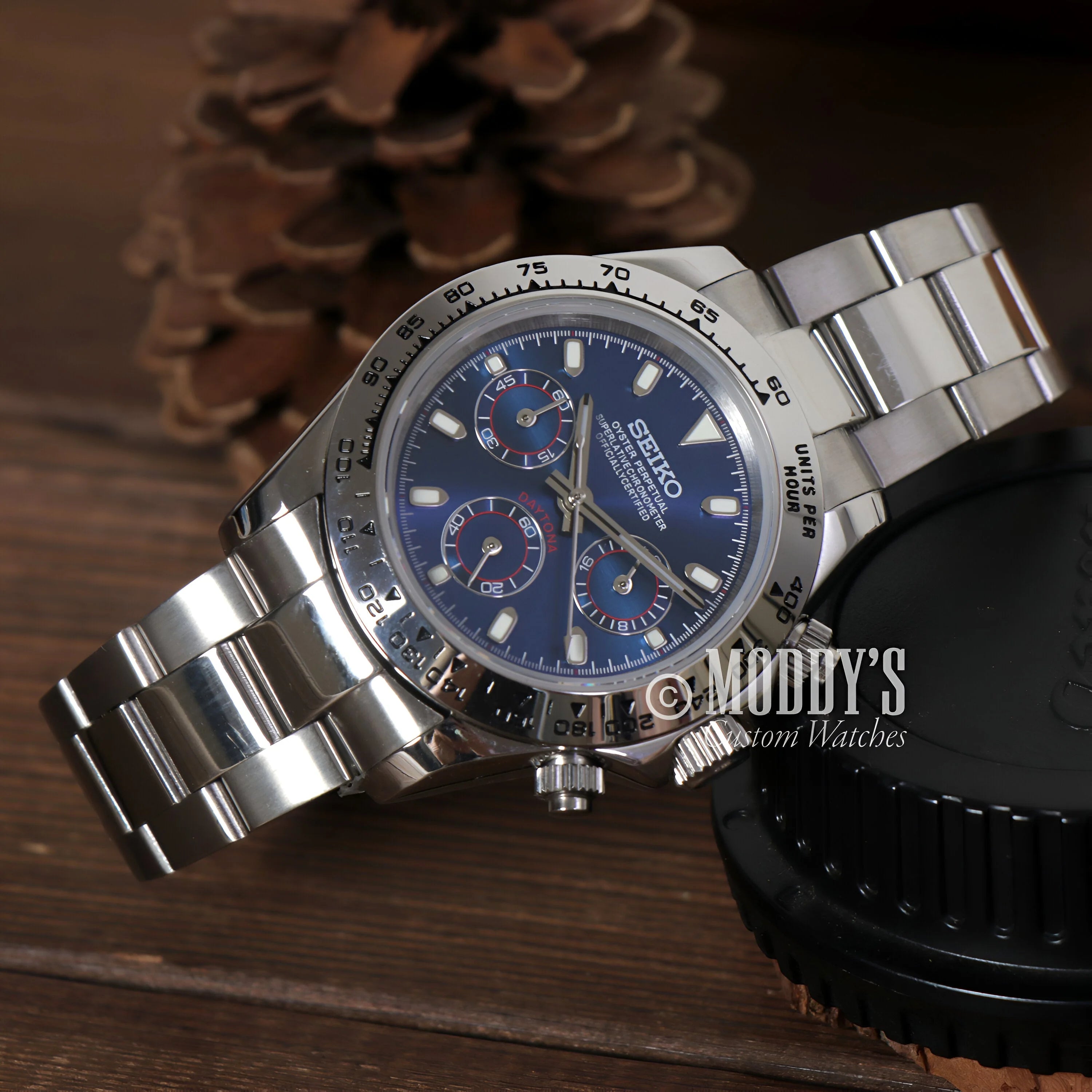 Stainless Steel Rolex Daytona Chronograph with Blue Dial and VK63 Hybrid Movement