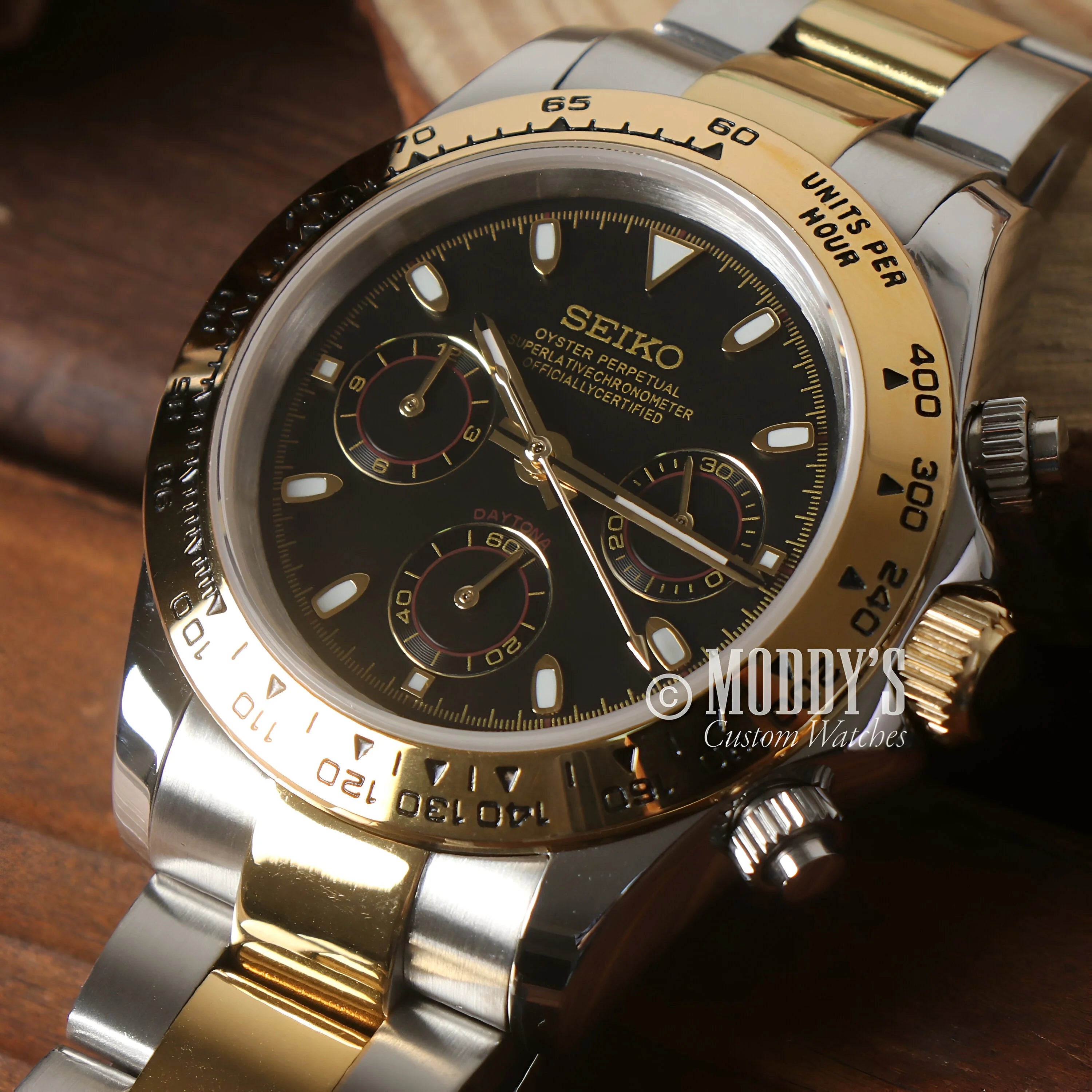 Seitona Silver-gold (black) Seiko Vk63 Hybrid Watch With 904l Stainless Steel Two-tone Bracelet
