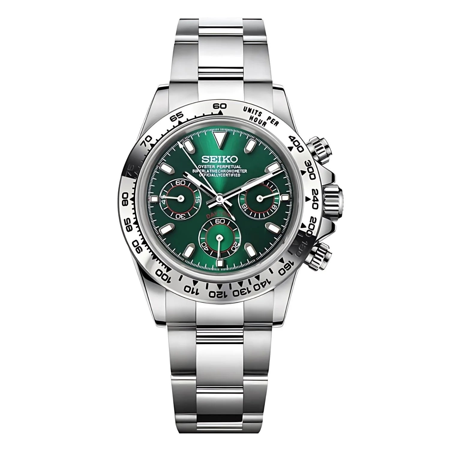 Seiko Vk63 Hybrid Wristwatch - Green Dial & 904l Stainless Steel Bracelet From Seitona Silver