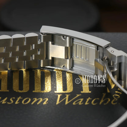 Silver watch band clasp for Seikojust Royal Green Arabic with NH35 automatic movement