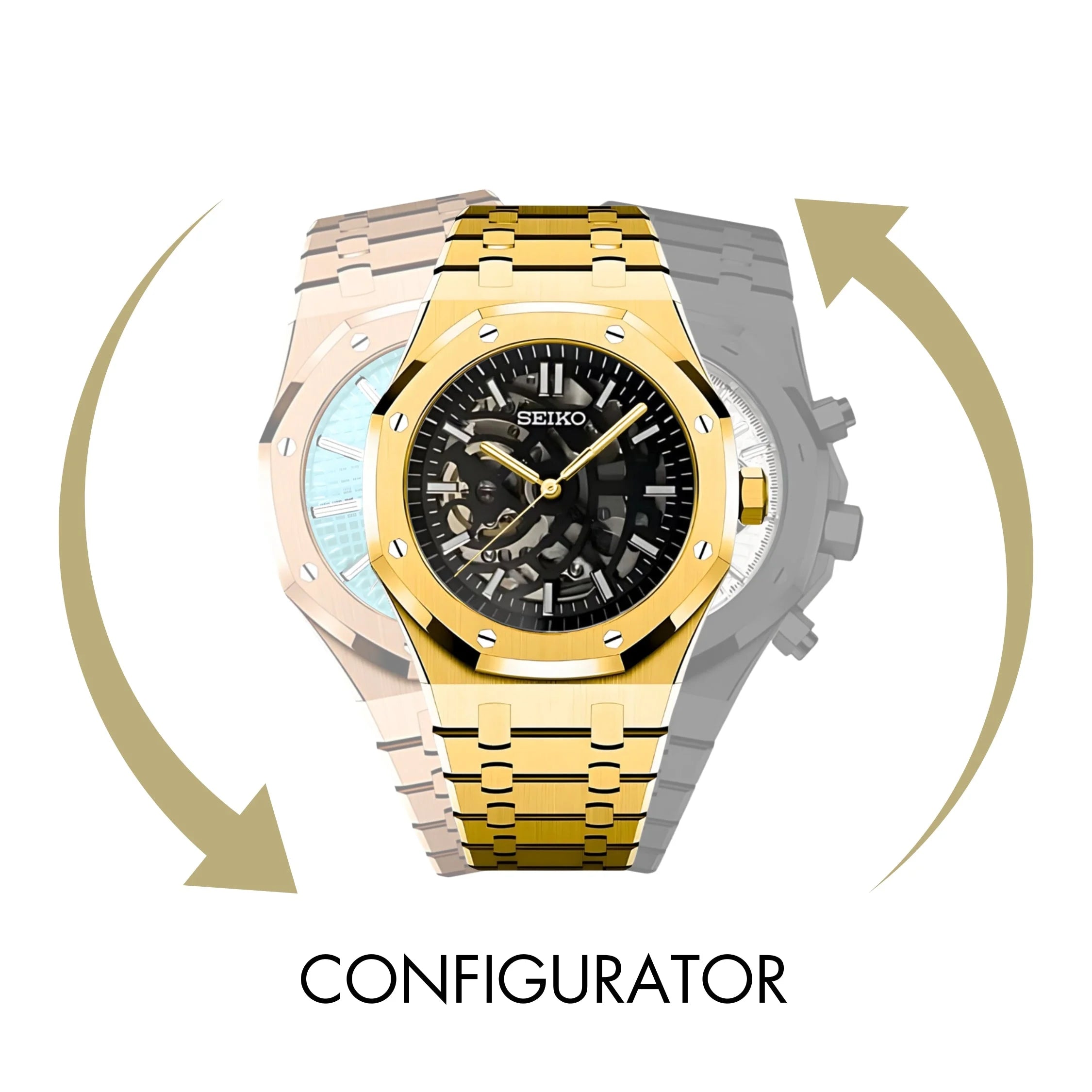 Luxury Seikoak Configurator wristwatch with black dial and two-tone gold/silver bracelet