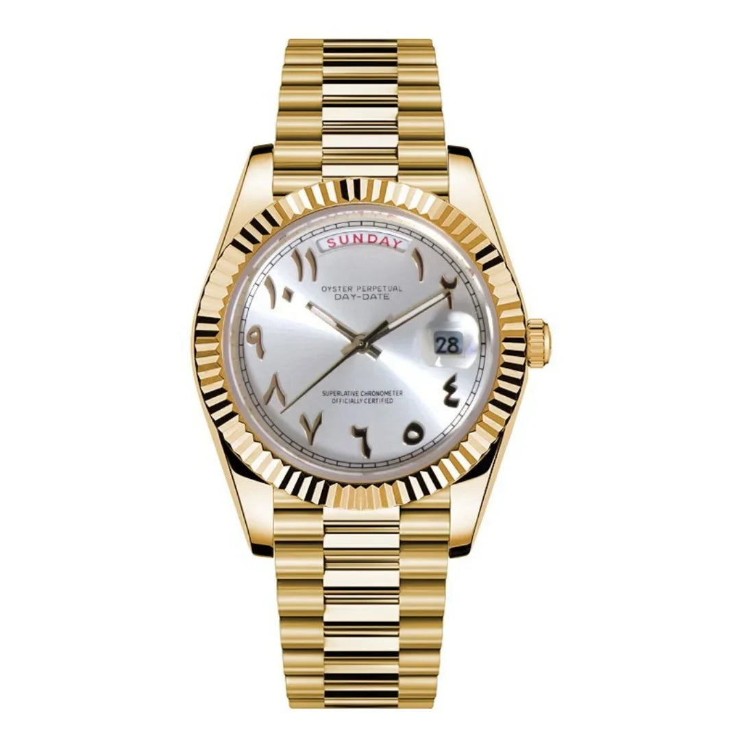 Seikojust | Daydate Yellow Gold - White Arabic - Seiko Logo - Datejust - Moddys Custom Watches
