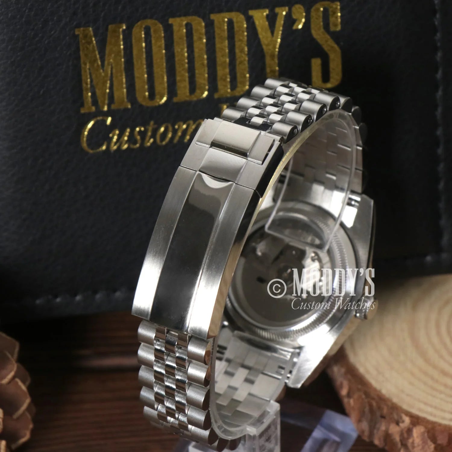 Stainless steel watch bracelet with polished and brushed links for Seiko Mod Datejust