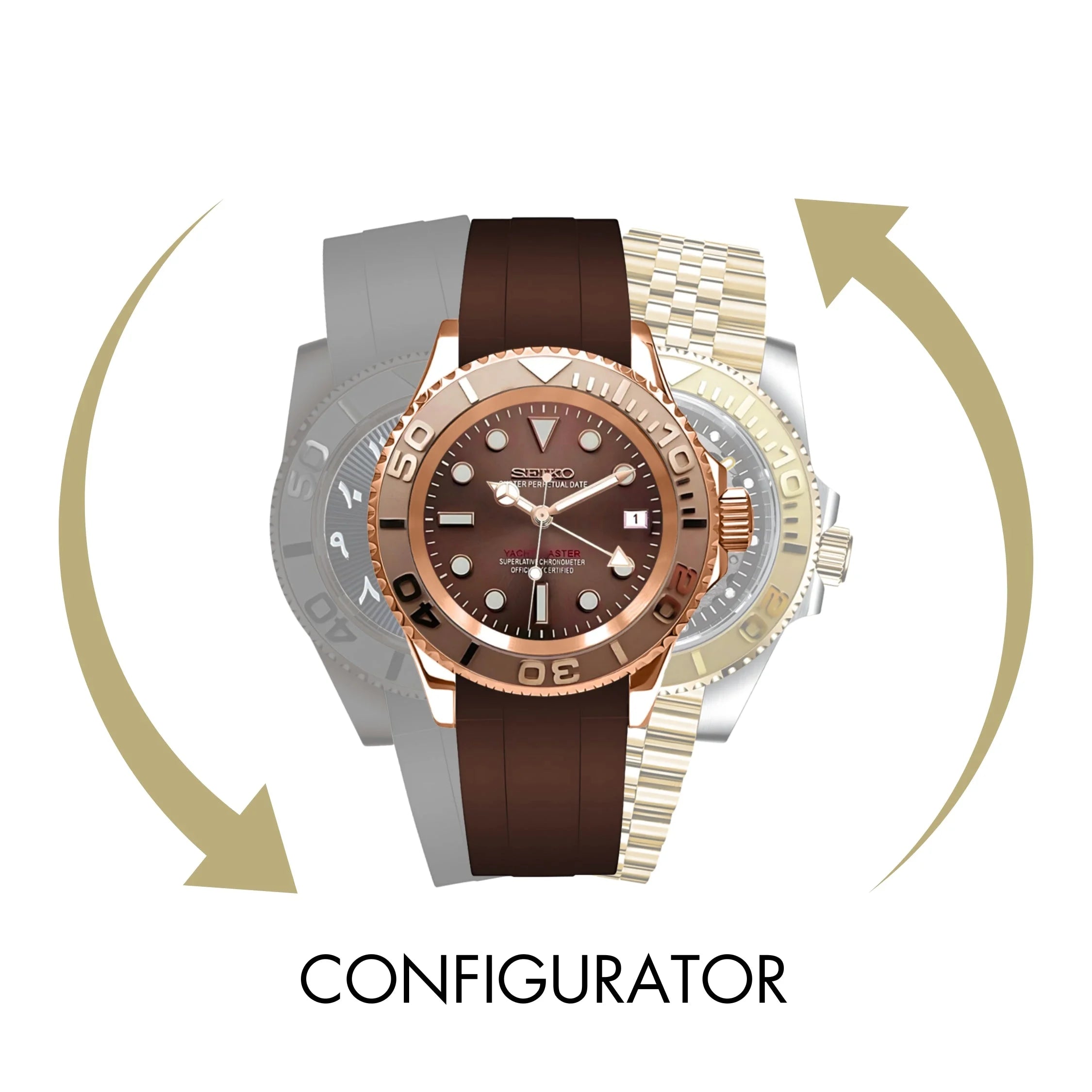 Luxury Seikomariner wristwatch configurator with bands and styles in a circular diagram