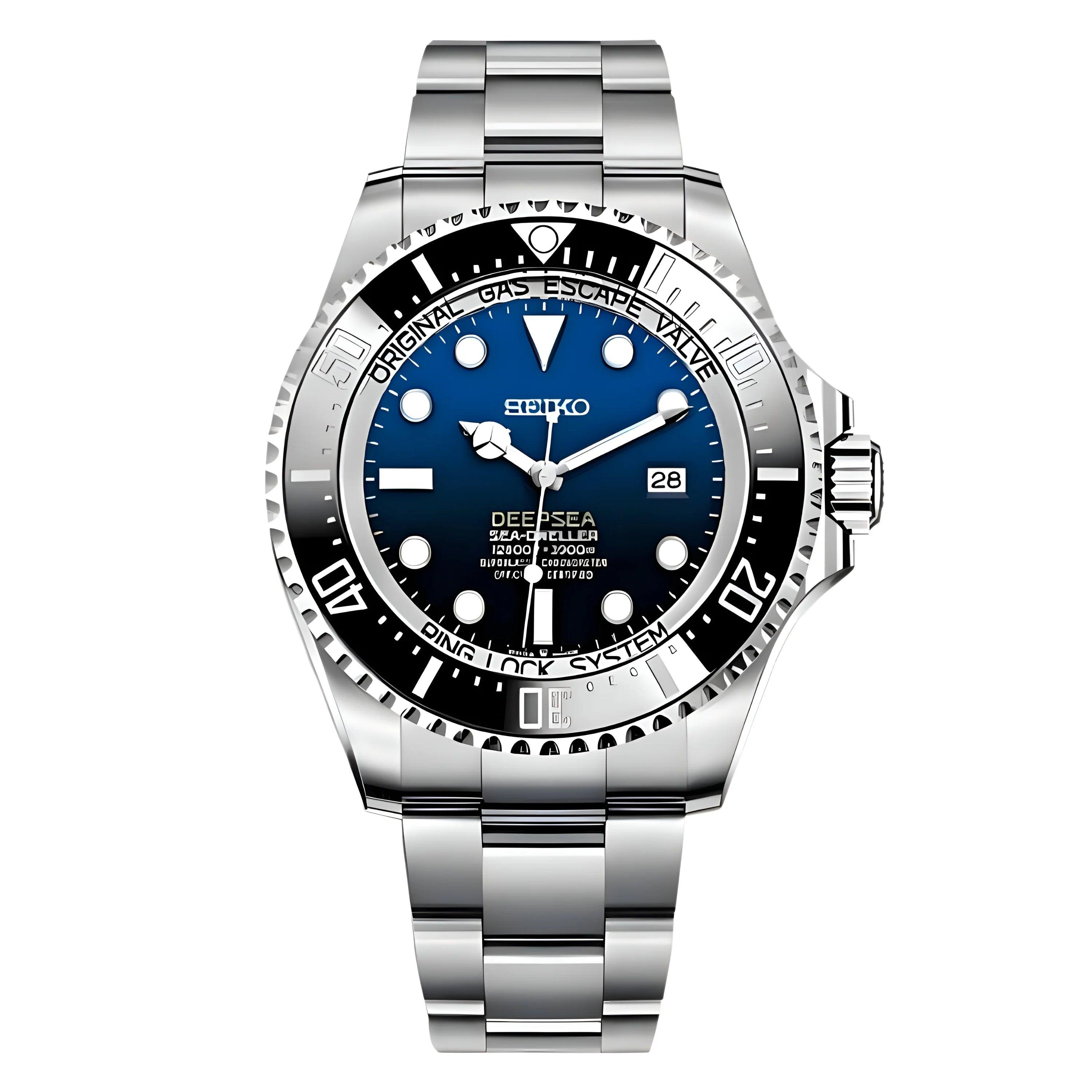 Stainless steel Seikomariner Deepsea watch with blue dial and NH35 automatic movement