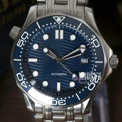 Blue-faced automatic wristwatch Seikomaster Blue with NH35 automatic movement and Seiko mod Seamaster design