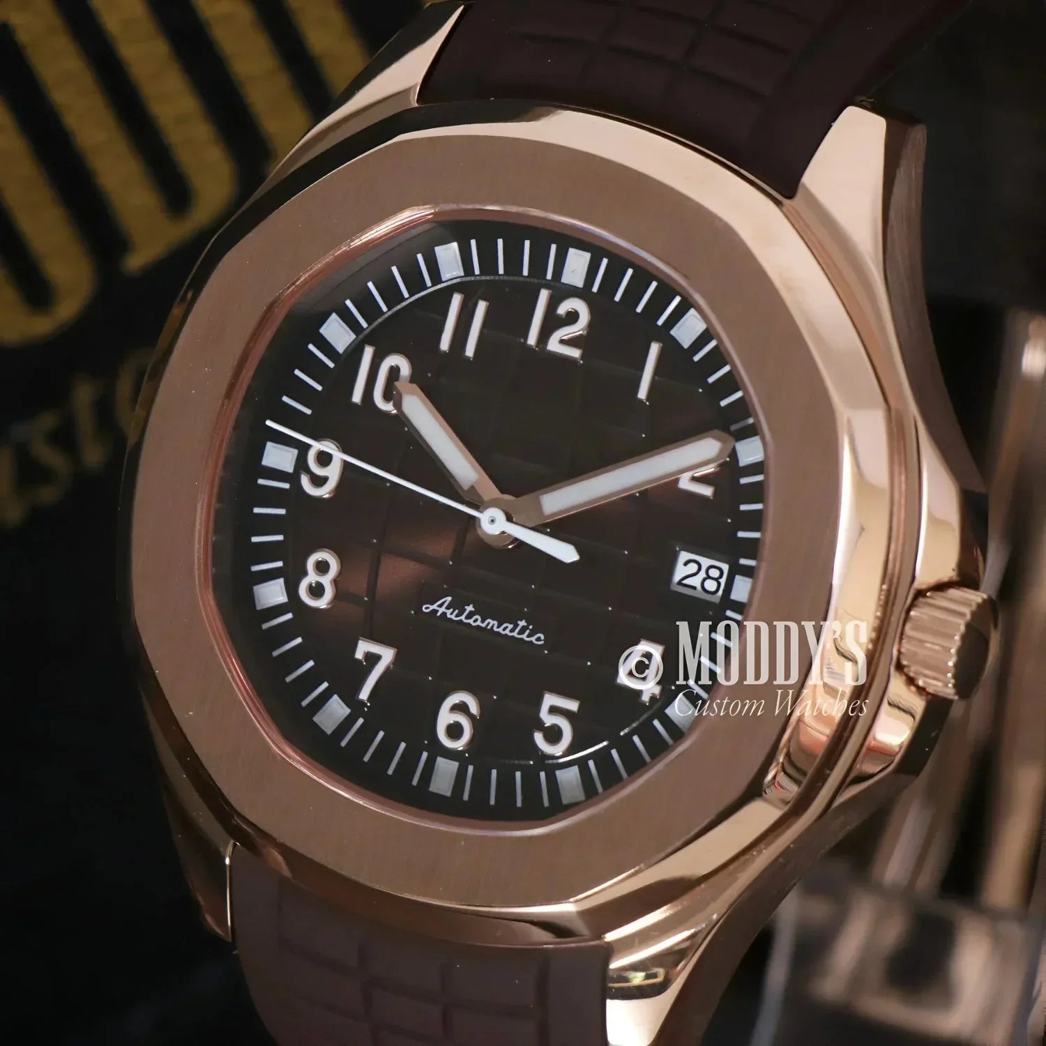 Rose gold automatic wristwatch Seikonaut Brown featuring NH35 automatic movement