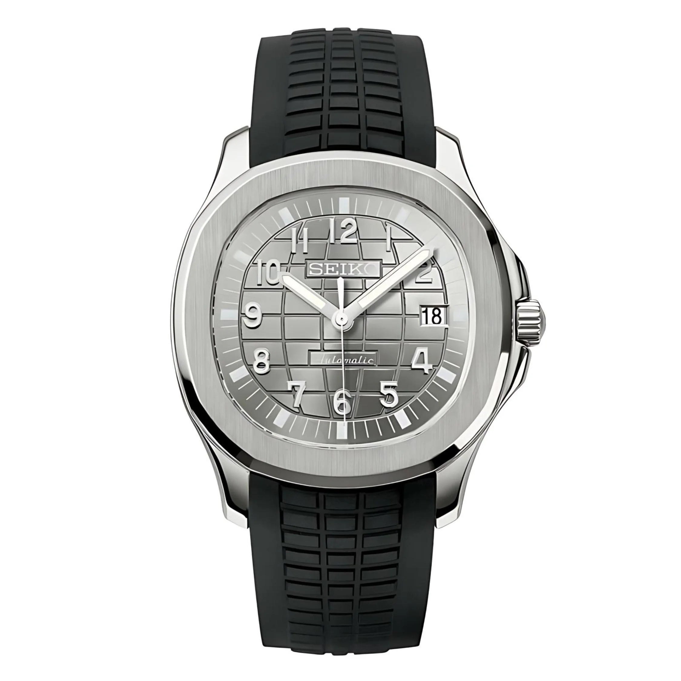 Seikonaut Silver showcasing Patek Philippe Aquanaut watch with gray dial and rubber strap