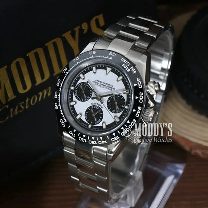 Silver Rolex Daytona wristwatch featured in Seitona Black - White with Seiko VK63 hybrid movement