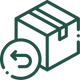Teal-colored stylized icon of a box with wheels and a dollar sign symbol.