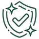 Teal shield-shaped logo with a central checkmark and star accents.