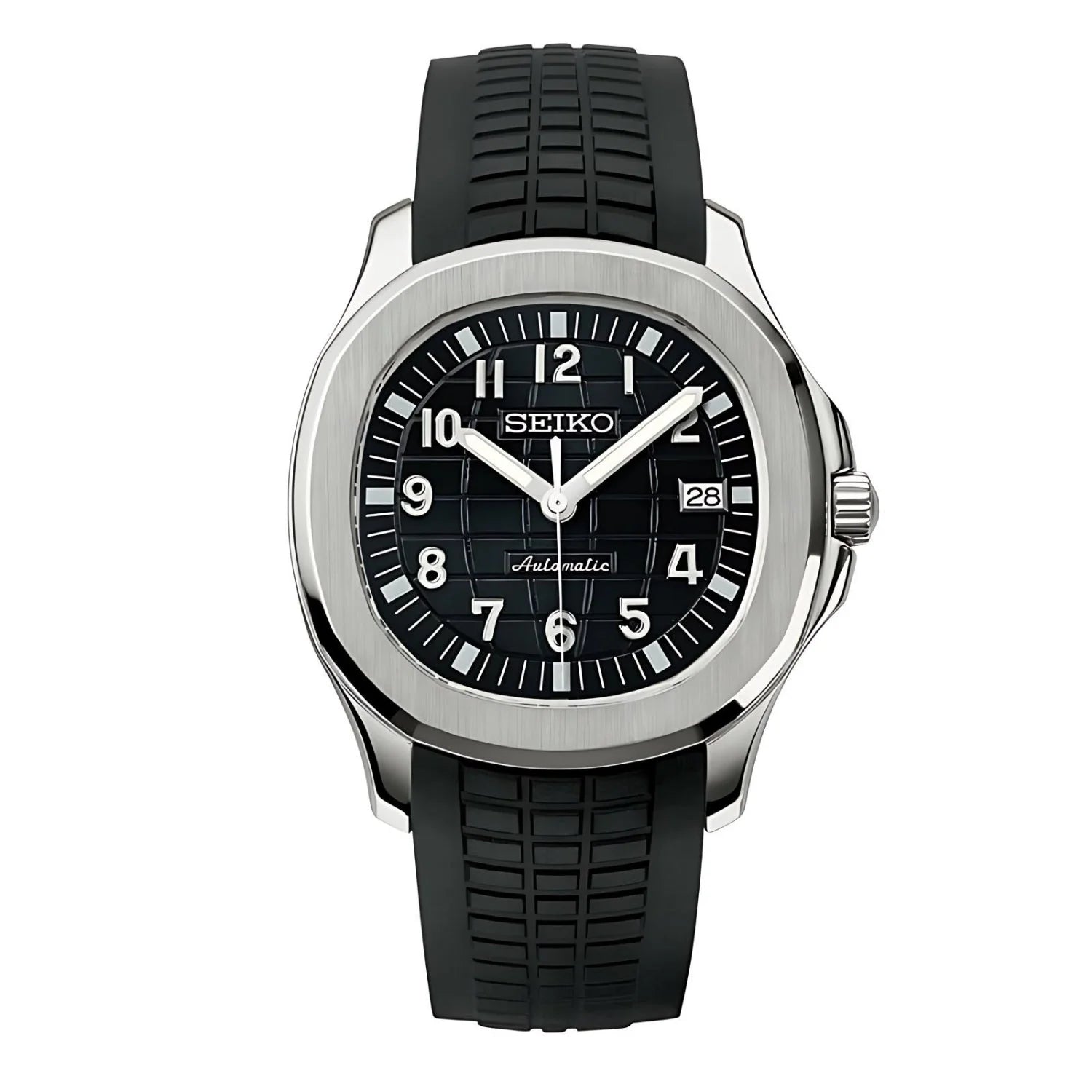 Seikonaut Black Seiko Mod Watch With Black Dial And Rubber Strap In a Sturdy Case