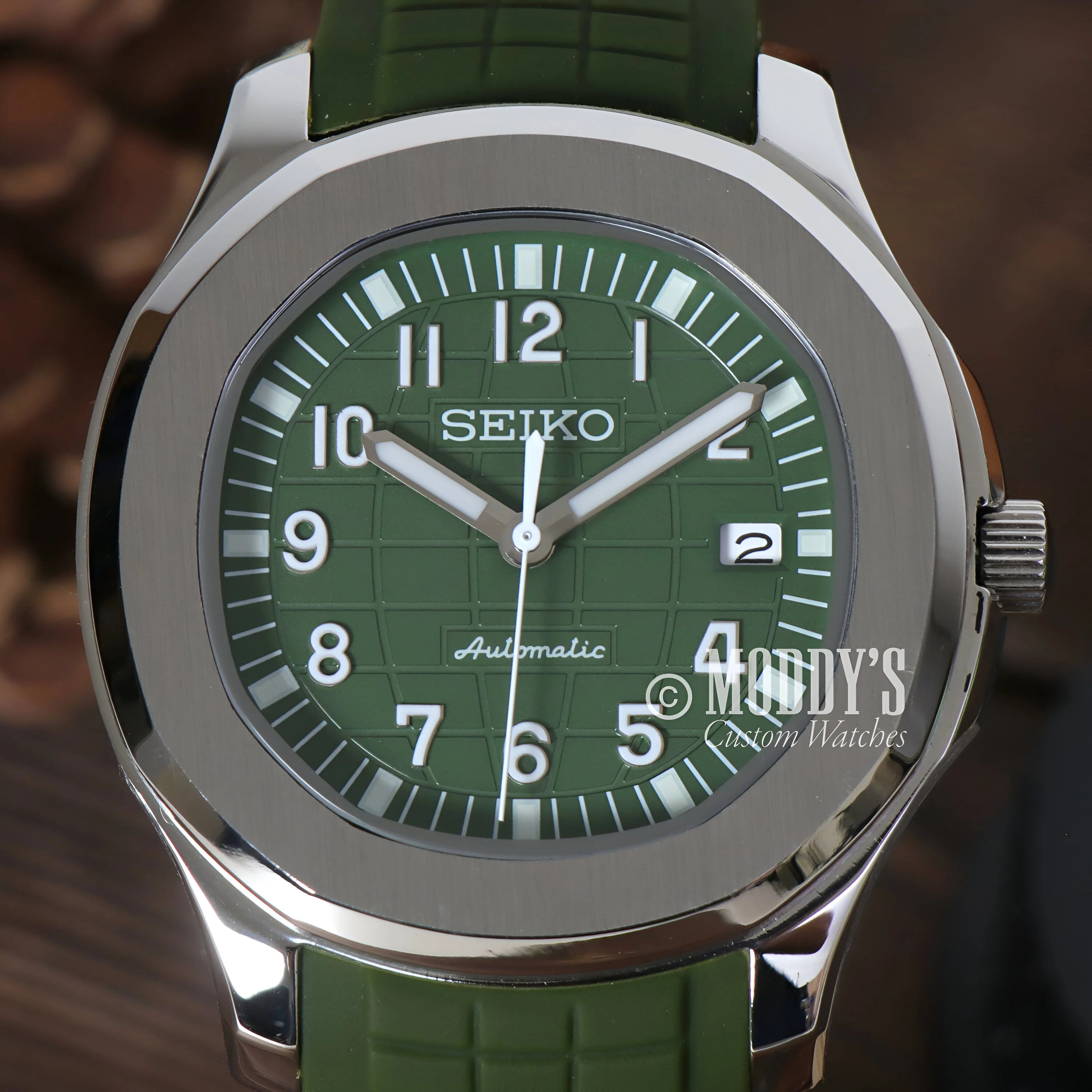 Seikonaut Green Watch: Seiko Automatic With Green Strap And Silver Case