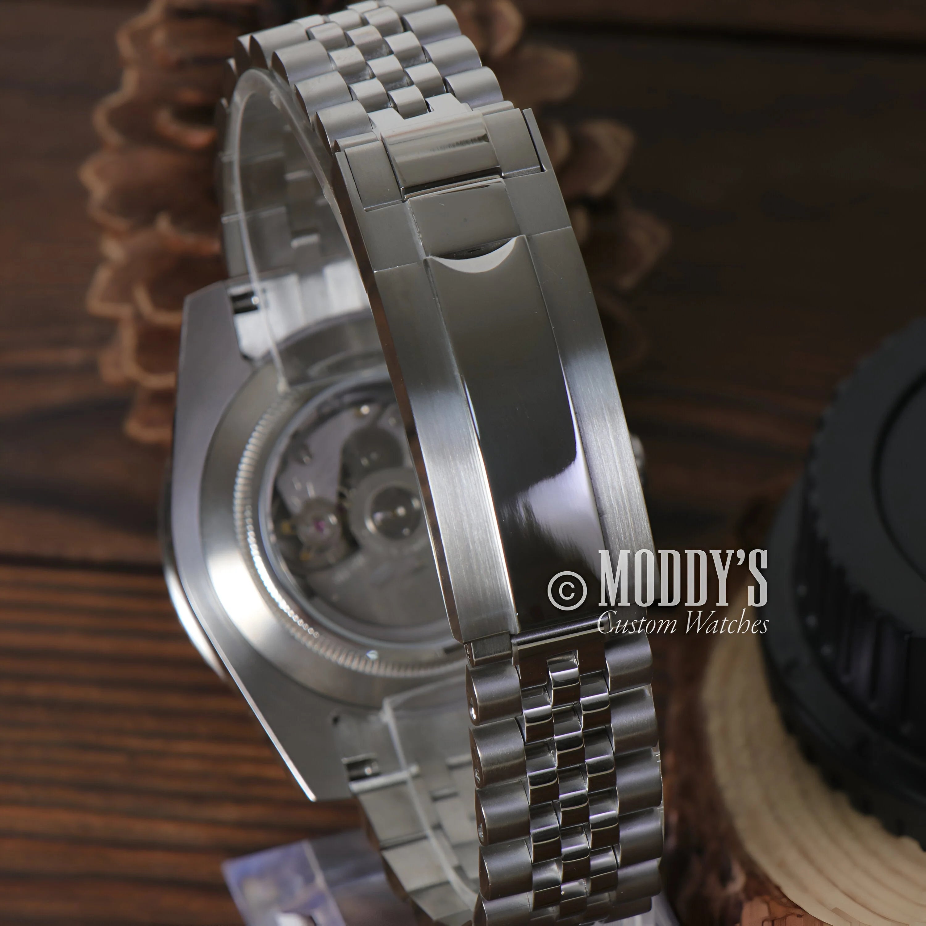 Stainless Steel Gmteiko Pepsi Watch With Visible Mechanical Movement Through The Case Back