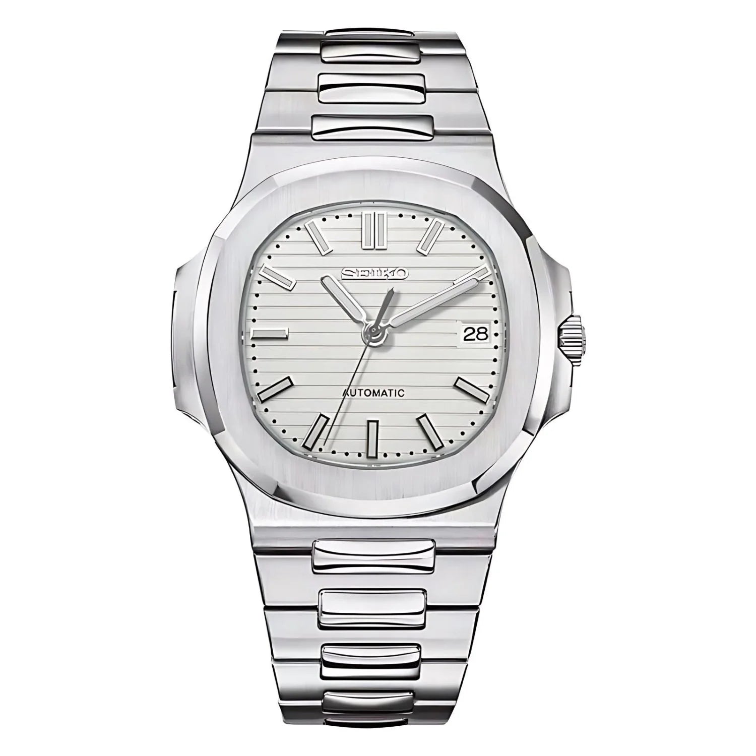 Nautiko White Watch: Silver Stainless Steel With White Dial And Octagonal Case Bezel
