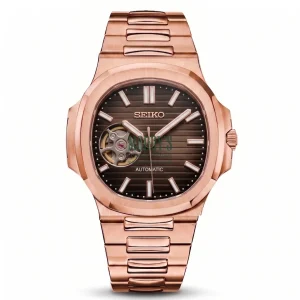Seiko Mod | Nautilus Rose Gold Chocolate Open Heart